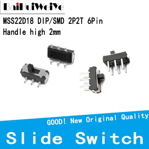 20Pcs MSS22D18G2 MSS22D18 Handle 2mm MINI Miniature DIP SMD Slide Switch 2P2T 6Pin DIY DVD Power Swi