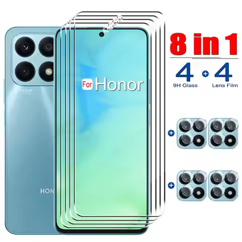 8 in 1 For Honor X8A X7A Front 9H Glass For Honor 90 200 70 Lite X6 X7 X8 X9 Lens Screen Protectors 