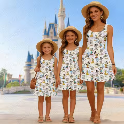2026 Trendy Kawaii Sweet Women Girl Parent-child Dress Fashion Trip Summer Dress Mickey Comfortable 