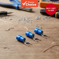 100PCS 2-4 1.5-2.5mm 2 AWG 16-14 blue insulated PVC automatic crimp spade fork terminals can be tran