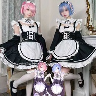 W Ram Rem Lolita Maid Cosplay Costumes Wig Pecula Vestidos Anime Re: Kara Hajimeru Isekai Seikatsu C