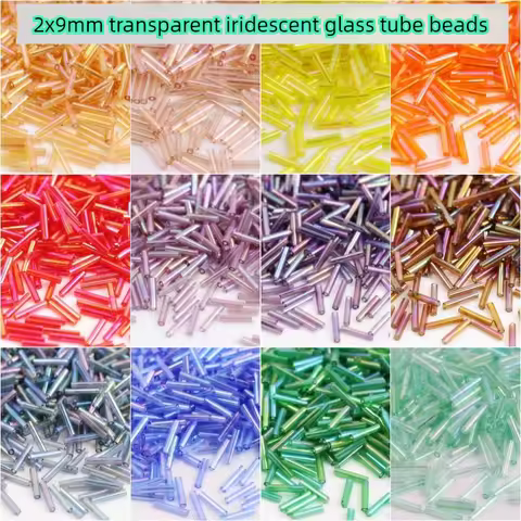 2mm X 9mm Transparent Phantom Tube Bead Glass DIY Bead Crafts Clothing Decoration Bead Straight Pipe