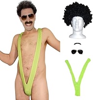 Borat Green Thong Costume Mankini with Hair Piece - Mustache - Glasses Included