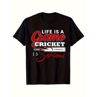 Fun Cricket Fan Helmet Jersey Cricket Bat Cricket T-Shirt, Men's Casual Fashion T-Shirt, Anti-Pillin