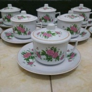 Vintage Saucer Cup with Lid (Set of 6) Flower Cup Set