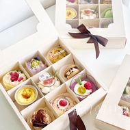 9 compartments desert packaging pie tart box square white delivery take away bakery PVC box 9宫格甜品小点心