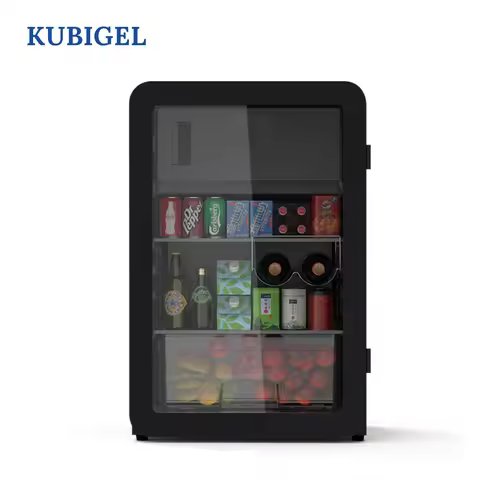 112L Black Fridge Glass Door Display Mini Freezer Household Quiet Small Retro Fridge