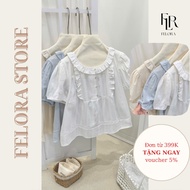 [Felora - Summer Collection] Korean Lady's Loose Formal Hidden Floral Fabric Shirt - 80225