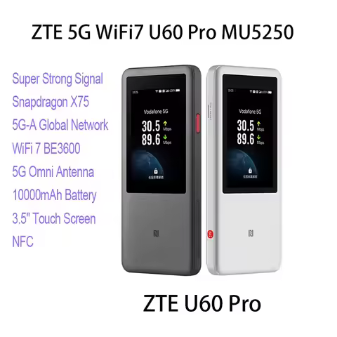 New ZTE U60 Pro MU5250 5G Mobile WiFi Router 5G-A Qualcomm SDX75 WiFi 7 BE3600 Pocket Hotspot 5G 4G