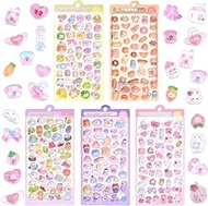 3D Cute Puffy Stickers - 5 Sheet 250+ Kawaii Resin Decorative Sticker Set for Kids Girls Adults, Jap