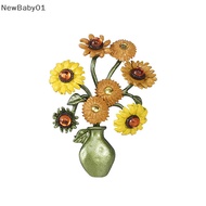 NE  Literary Vintage Van Sunflower Brooch Gerbera Clothes Pin Corsage Jewelry Accessories n