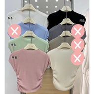 Live Style May-088 Micro Collar Waist Crinkle Top