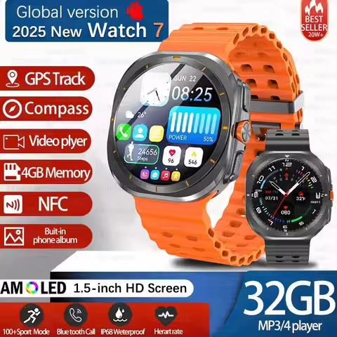2025 New DT Watch 7 Ultra Smart Watch Men 32GB Memory Video GPS NFC 47mm AMOLED Fitness Sports Track