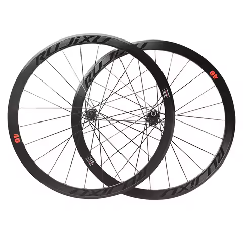 RUJIXU 700C 40/50mm Carbon fiber tube hub straight flat spoke road bike wheelset road disc braek whe