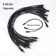10pcs 30cm 50cm 1 to 2 way DC Power adapter splitter Cable 5.5mmx2.1mm 1 male to 2 female extension 