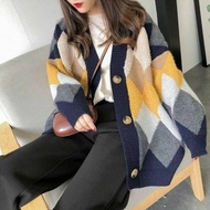 Dambi premium oversized women's knitted cardigan korean style/ with argyle motif cardigan cardigan w