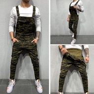 HOPEU Camouflage Overall Jeans Slim Fit Jins Pants Men Skinny Jumpsuits Trousers Pockets Suspender Denim Branded Military Cargo Jeans for Men New Style 牛仔裤男