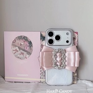 Transparent iPhone Case with Baby Pink Bow & Rhinestone – Cute Lace Coquette Phone Cover (XS Max–17 