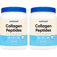 Nutricost Pure Collagen Hydrolysate (Bovine) Powder (2 Pack) - Grass Fed Bovine Collagen, 1LB Per Bo