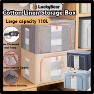 35L/80L/110L Large Capacity Foldable Cotton Linen Storage Box Steel Frame Storage Extra Large Box