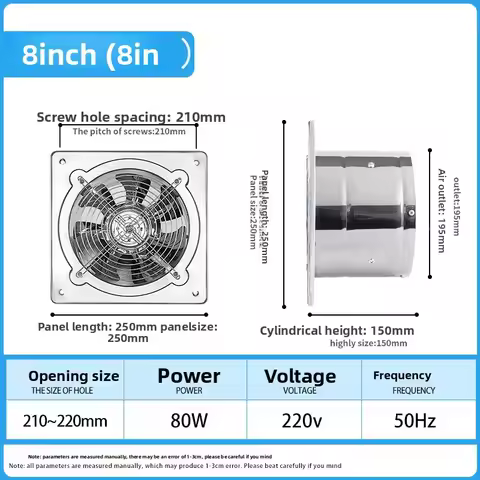 6''7''8'' Stainless Steel Kitchen Ventilator Exhaust Fume Household Exhaust Fan Exhaust Fan Wall Ven