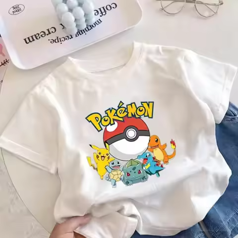 2026 Summer Pokemon Starter Pokemon & Pokeball Print T-Shirt, 100% Cotton Loose Casual Oversized Tee