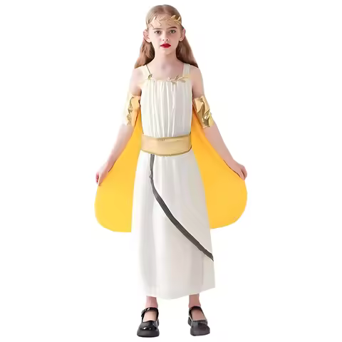 Girls Greek Roman Goddesses Princess Costume Ancient Myths Outfit Toga Dress with Headgear Belt for 