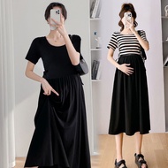 Maternity Dress Plus Size Korean Style Summer Mid-Length Maternity Dress Pregnant Fashion Temperamen