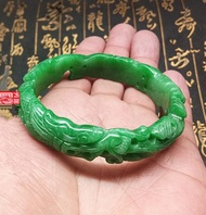 100%real jade handmad 7A Emerald Hand carved hollow flower jade bangle green jade bangles women emerald bracelet