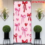 1pc, 2d flat printing Festive Banner 70.9x 35.4in party banner Valentine's Day Bows & Hearts Fabric,