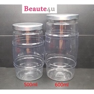 Ready Stock/600ml 500ml round Clear PET Container Plastic bottle Balang Plastik With LUG Cap.