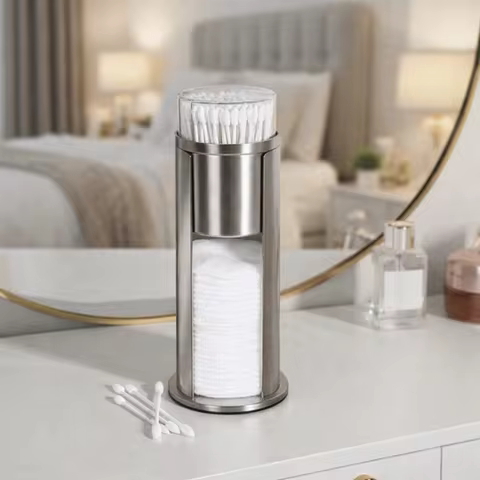 Stainless Steel Cotton Swab Storage Box Round Detachable Cotton Pad Storage Box Dust-proof with Lid 