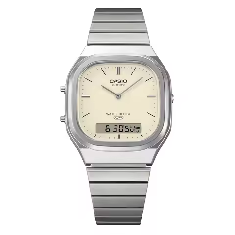 Casio AQ-240E Series | Vintage Analog Digital Watch | Water Resistant | Stainless Steel Band | 3-Yea
