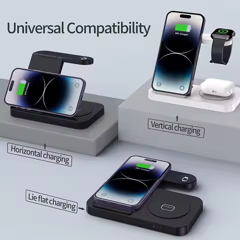 4 in 1 Foldable Wireless Charging Station For iPhone 16 15 14 13 12 Apple Watch 7/6