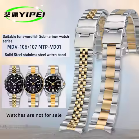 Curved Interface Stainless Steel Strap for Casio Duro MDV-107-1A MDV-106 MTP-VD01 Swordfish Aqua Gho