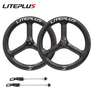 LITEPLUS Carbon Fiber Folding Bike Wheel Set - 20 Inch 451 Disc Brake Rim Tri-Spoke Wheel Upgrade Ki