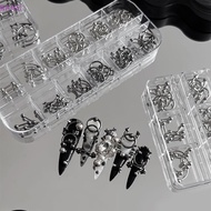 RAHG 30/60PCS/Box Metal Retro Circle Nails Art Charms 3D Punk Style Black White Nail Parts Nail Deco