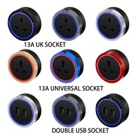 13A UK Socket Universal Dual USB 2.4A Aluminum Alloy Black Sapphire Blue LED Aperture Track Socket