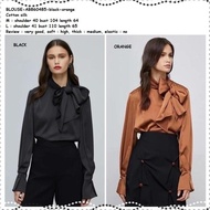 AB860485 Baju Atasan Kemeja Pita Silk Wanita Korea Import Hitam Orange