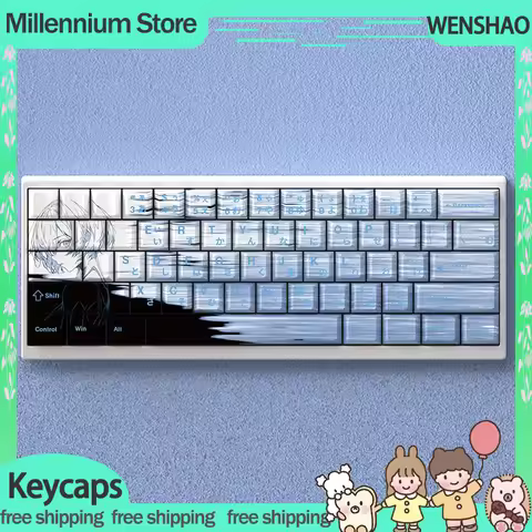 Wenshao Ayanami Rei Keycaps Cherry Profile Pbt Anime Theme Key Cap For 60 65 68 Mechanical Keyboard 