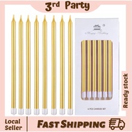 6Pcs/Set Chrome Metallic Candle Happy Birthday Cake Candle Long Colorful gold candle silver candle C