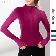 Women Define Jacket Thumbholes Zipper Flex Slim Yoga Riding Running Exercise Sport Top