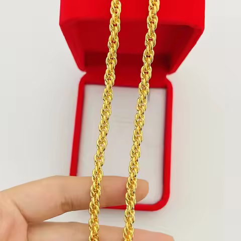 Luxury 24K real gold jewelry twine Necklace for men and women au9999 Yellow gold fine twist spiral c