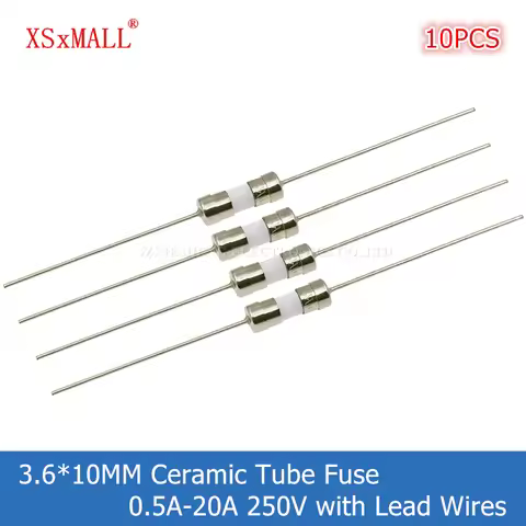 10PCS 3.6*10MM Fast Blow/Slow-Blow Ceramic Tube Fuse with Lead Wires 0.5A 1A 1.5A 2A 2.5A 3A 3.15A 4