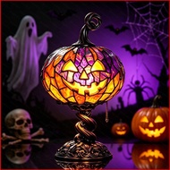 GG3 Resin Stained Halloween Pumpkin Table Lamp Decorative Warm Glow Night Light Desk Shelf Home Part