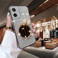 Phone Case for Motorola Moto G06 Power Back Cover Bow Makeup Mirror Luxury Shiny Pretty Glitter Girl