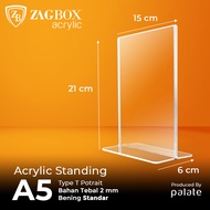 Acrylic Brosur Tent Holder A5 T / Akrilik A5 T POTRAIT Acrilic 2mm / Akrilik QR KODE Display