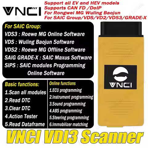 VNCI VDI3 OBD2 Scanner For Rongwei MG Wuling Baojun Support DoIP CANFD OBDII Scan Tool for SAIC Grou