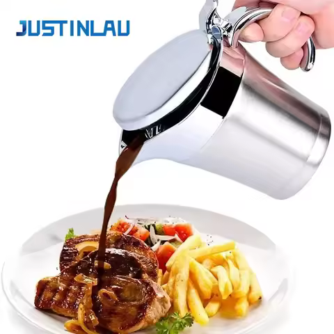 Stainless Steel Gravy Jug Double Insulated Steak Sauce Jug with Lid Portable Juice Tomato Sauce Jug 