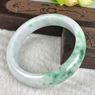 天然緬甸翡翠A玉 陽綠飄花 手鐲 56mm 正圓 玉鈪 手鈪 飄綠花 翡翠 玉石 歲歲平安 驅除負能量